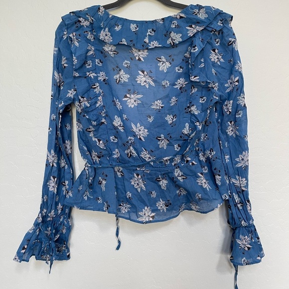 Free People Amanda wrap top ruffle detail blouse in blue size small - Picture 6 of 12